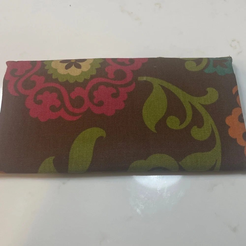 Floral Appliqué Fold-Over Clutch in Brown
